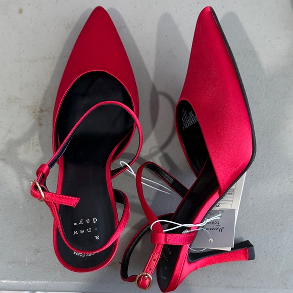Shoes - Red Pointed-Toe Ankle-Strap Women's Heels